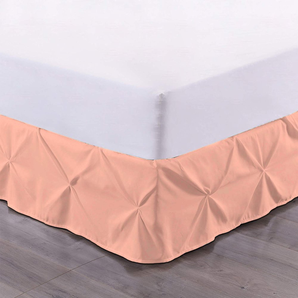100% Cotton 600 Thread Count Pinch Pleated Bed Skirt, 1 Piece Pinch Pleat Bed Skirt 18" Drop Split Corner Bed Skirt (Queen Size, Peach)