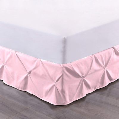 100% Cotton 600 Thread Count Pinch Pleated Bed Skirt, 1 Piece Pinch Pleat Bed Skirt 15" Drop Split Corner Bed Skirt (Queen Size, Pink)