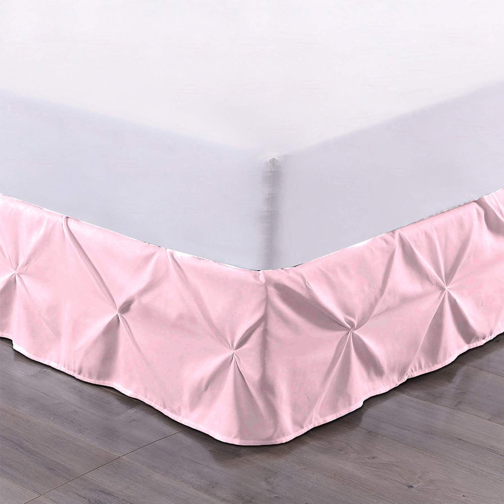 100% Cotton 600 Thread Count Pinch Pleated Bed Skirt, 1 Piece Pinch Pleat Bed Skirt 15" Drop Split Corner Bed Skirt (Queen Size, Pink)