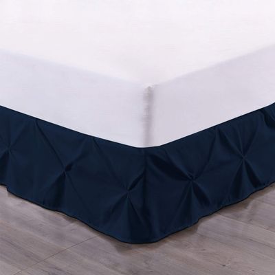 100% Cotton 600 Thread Count Pinch Pleated Bed Skirt, 1 Piece Pinch Pleat Bed Skirt 15" Drop Split Corner Bed Skirt (Queen Size, Navy Blue)