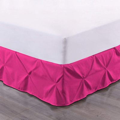 100% Cotton 600 Thread Count Pinch Pleated Bed Skirt, 1 Piece Pinch Pleat Bed Skirt 18" Drop Split Corner Bed Skirt (King Size, Hot Pink)