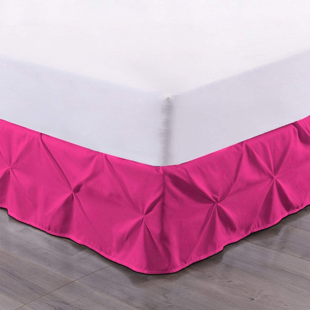 100% Cotton 600 Thread Count Pinch Pleated Bed Skirt, 1 Piece Pinch Pleat Bed Skirt 18" Drop Split Corner Bed Skirt (King Size, Hot Pink)