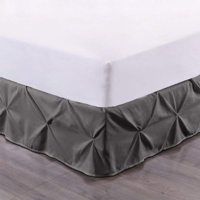 100% Cotton 600 Thread Count Pinch Pleated Bed Skirt, 1 Piece Pinch Pleat Bed Skirt 15" Drop Split Corner Bed Skirt (Queen Size, Dark Grey)