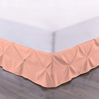 100% Cotton 600 Thread Count Pinch Pleated Bed Skirt, 1 Piece Pinch Pleat Bed Skirt 15" Drop Split Corner Bed Skirt (Queen Size, Peach)