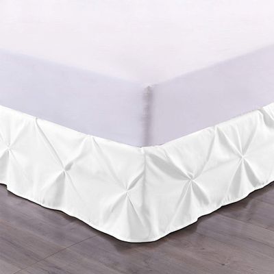 100% Cotton 600 Thread Count Pinch Pleated Bed Skirt, 1 Piece Pinch Pleat Bed Skirt 18" Drop Split Corner Bed Skirt (Twin Size, White)