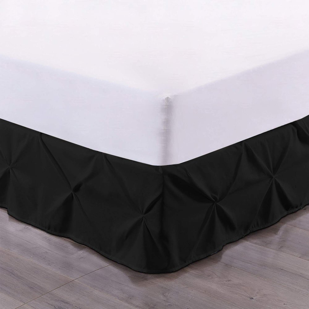 100% Cotton 600 Thread Count Pinch Pleated Bed Skirt, 1 Piece Pinch Pleat Bed Skirt 18" Drop Split Corner Bed Skirt (Twin Size, Black)