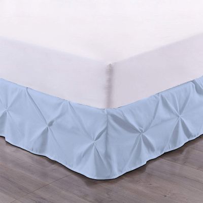 100% Cotton 600 Thread Count Pinch Pleated Bed Skirt, 1 Piece Pinch Pleat Bed Skirt 18" Drop Split Corner Bed Skirt (Full Size, Light Blue)