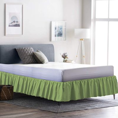 100% Cotton 600 Thread Count 1 Piece Dust Ruffle Bed Skirt 12" Drop Dust Ruffle with Platform, Gathered Styling (Full Size, Sage)