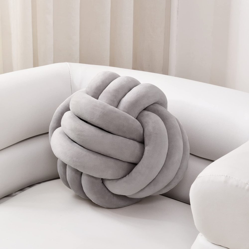 Sioloc Soft Knot Ball Pillows,Round Throw Pillow Cushion Home Decoration Plush Pillow,Throw Knotted Pillow Handmade Round Plush Pillow7.8inches,Grey