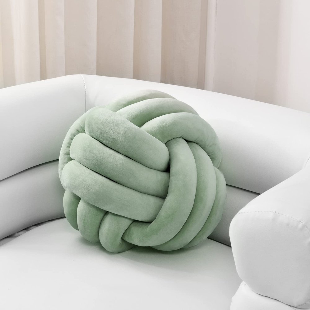 Sioloc Soft Knot Ball Pillows,Round Throw Pillow Cushion Home Decoration Plush Pillow,Throw Knotted Pillow Handmade Round Plush Pillow7.8inches,Green