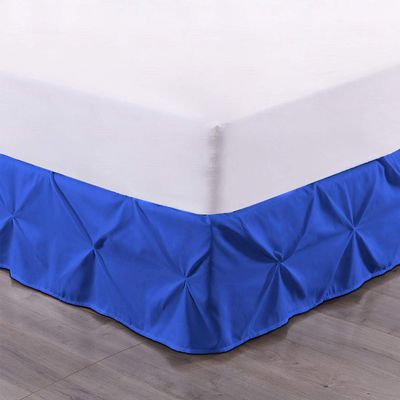 100% Cotton 600 Thread Count Pinch Pleated Bed Skirt, 1 Piece Pinch Pleat Bed Skirt 15" Drop Split Corner Bed Skirt (Queen Size, Royal Blue)