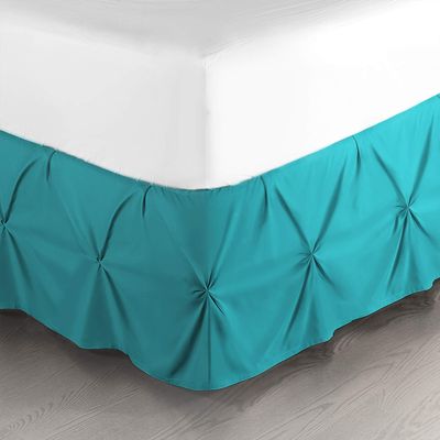 100% Cotton 600 Thread Count Pinch Pleated Bed Skirt, 1 Piece Pinch Pleat Bed Skirt 18" Drop Split Corner Bed Skirt (Full Size, Teal)