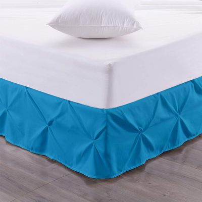 100% Cotton 600 Thread Count Pinch Pleated Bed Skirt, 1 Piece Pinch Pleat Bed Skirt 15" Drop Split Corner Bed Skirt (Queen Size, Turquoise)