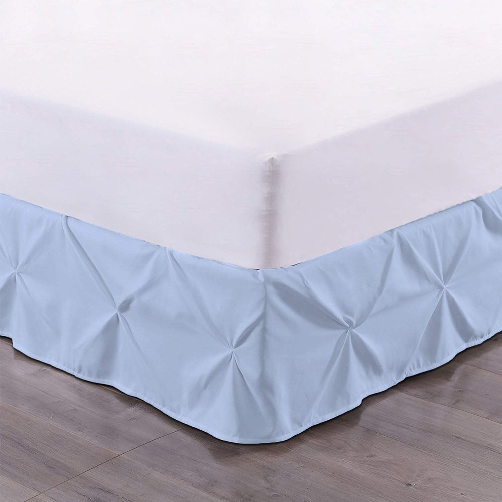 100% Cotton 600 Thread Count Pinch Pleated Bed Skirt, 1 Piece Pinch Pleat Bed Skirt 18" Drop Split Corner Bed Skirt (King Size, Light Blue)