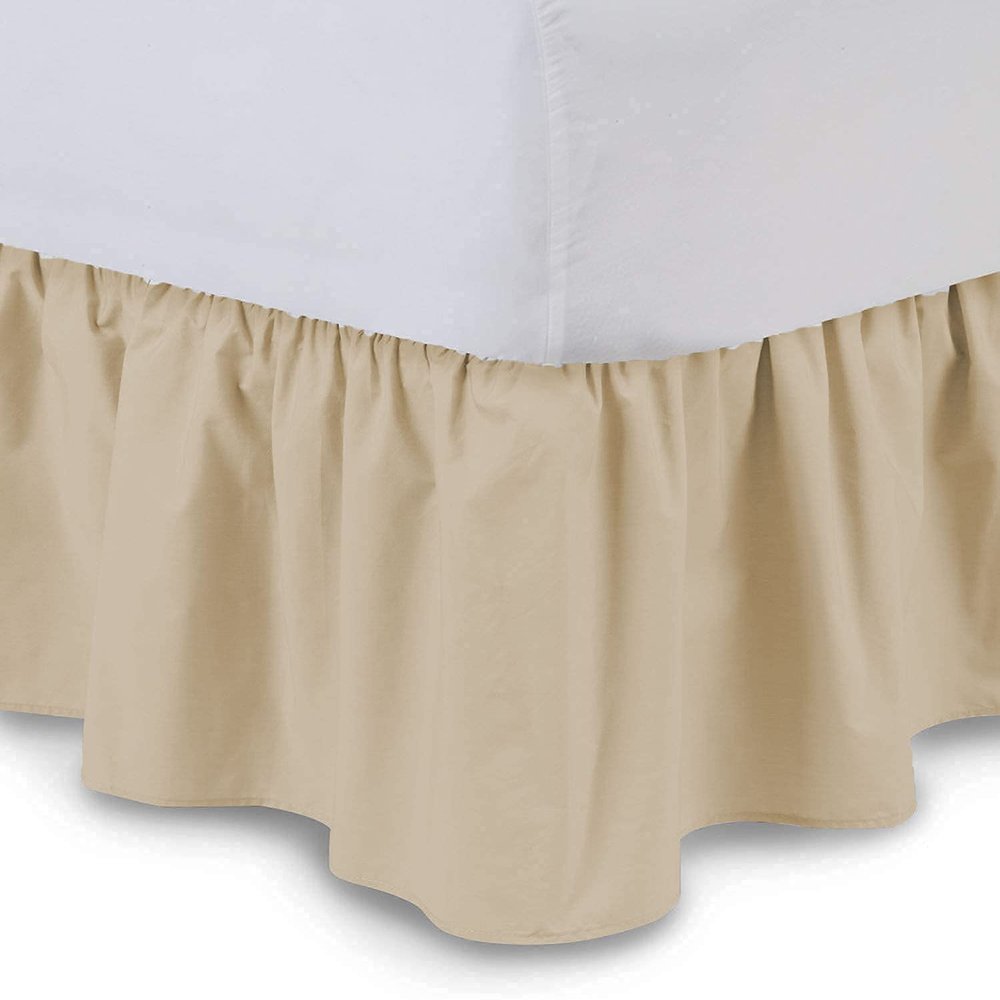 100% Cotton 600 Thread Count 1 Piece Dust Ruffle Bed Skirt 15" Drop Dust Ruffle with Platform, Gathered Styling (Queen Size, Taupe)