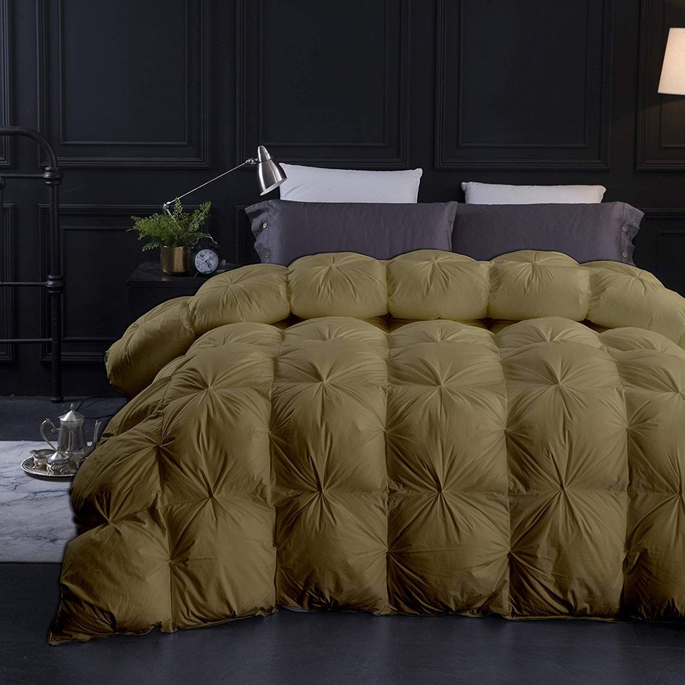 1 PC Pinch Pleated Comforter 100% Best Cotton 500 GSM Fill Power Amazing Decorative Pin Tuck Comforter-All Season Goose Down AlternativeWarm Ultra Fluffy Oversized Queen-Taupe Best Collection
