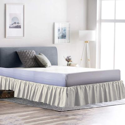 100% Cotton 600 Thread Count 1 Piece Dust Ruffle Bed Skirt 15" Drop Dust Ruffle with Platform, Gathered Styling (Full Size, Ivory)