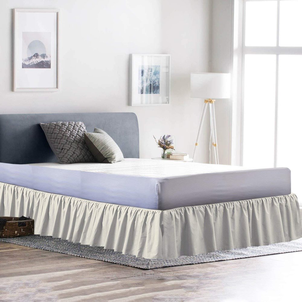 100% Cotton 600 Thread Count 1 Piece Dust Ruffle Bed Skirt 15" Drop Dust Ruffle with Platform, Gathered Styling (Full Size, Ivory)