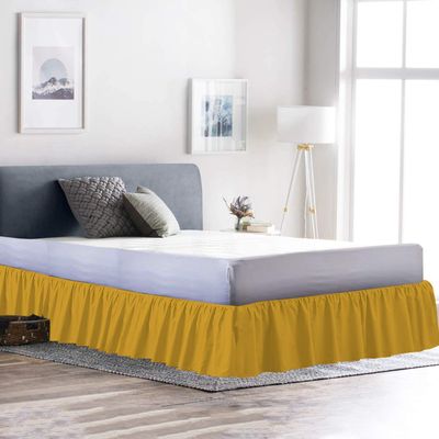100% Cotton 600 Thread Count 1 Piece Dust Ruffle Bed Skirt 12" Drop Dust Ruffle with Platform, Gathered Styling (Queen Size, Gold)