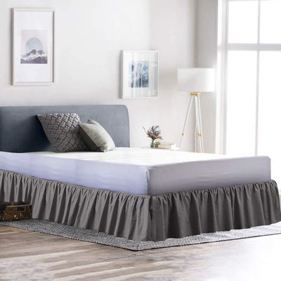 100% Cotton 600 Thread Count 1 Piece Dust Ruffle Bed Skirt 15" Drop Dust Ruffle with Platform, Gathered Styling (Full Size, Dark Grey)