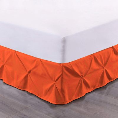 100% Cotton 600 Thread Count Pinch Pleated Bed Skirt, 1 Piece Pinch Pleat Bed Skirt 18" Drop Split Corner Bed Skirt (Queen Size, Orange)