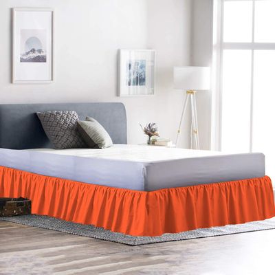 100% Cotton 600 Thread Count 1 Piece Dust Ruffle Bed Skirt 15" Drop Dust Ruffle with Platform, Gathered Styling (Queen Size, Orange)