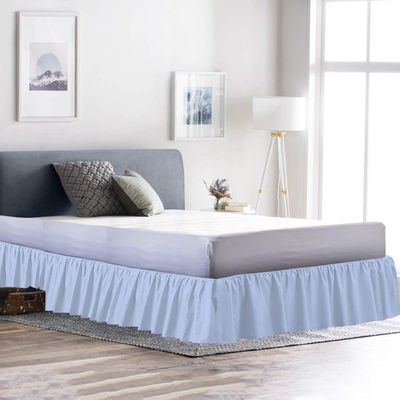 100% Cotton 600 Thread Count 1 Piece Dust Ruffle Bed Skirt 15" Drop Dust Ruffle with Platform, Gathered Styling (Queen Size, Light Blue)