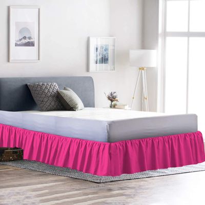100% Cotton 600 Thread Count 1 Piece Dust Ruffle Bed Skirt 12" Drop Dust Ruffle with Platform, Gathered Styling (Full Size, Hot Pink)