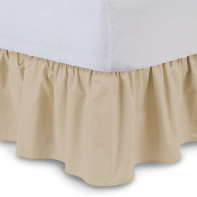 100% Cotton 600 Thread Count 1 Piece Dust Ruffle Bed Skirt 12" Drop Dust Ruffle with Platform, Gathered Styling (Twin Size, Taupe)