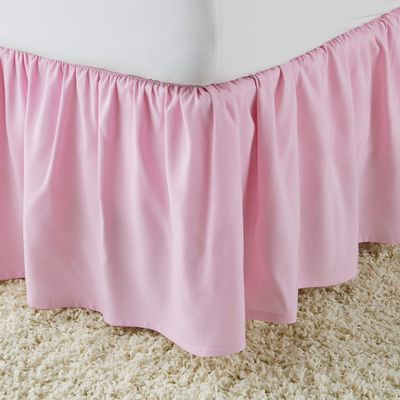 100% Cotton 600 Thread Count 1 Piece Dust Ruffle Bed Skirt 12" Drop Dust Ruffle with Platform, Gathered Styling (Queen Size, Pink)