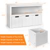 GOFLAME Kids' Toy Storage Cabinet, Wooden Children's Storage Organizer with 3 Removable Drawers, Rolling Wheels and Open Shelf, Kids Bookshelf for Reading, Storing, Playing view 2
