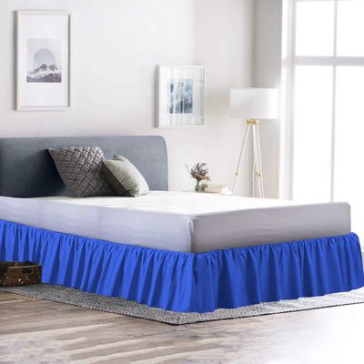 100% Cotton 600 Thread Count 1 Piece Dust Ruffle Bed Skirt 15" Drop Dust Ruffle with Platform, Gathered Styling (Queen Size, Royal Blue)