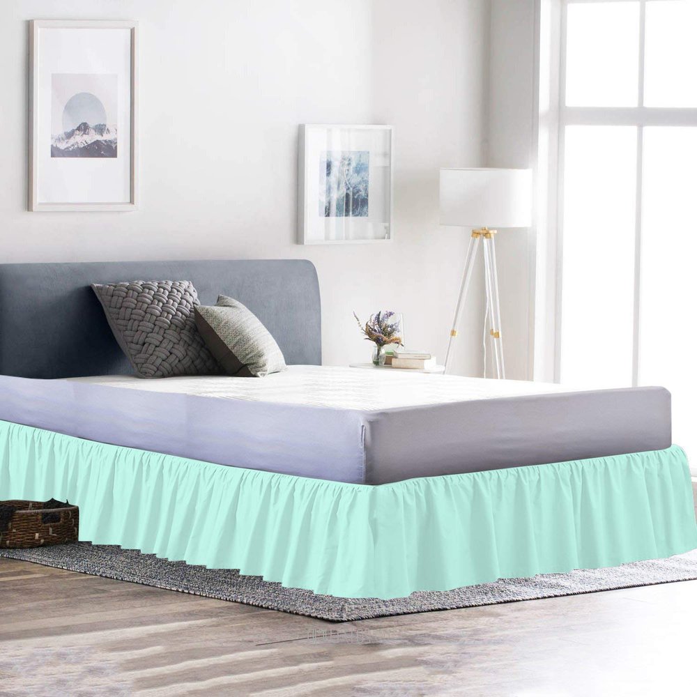 100% Cotton 600 Thread Count 1 Piece Dust Ruffle Bed Skirt 15" Drop Dust Ruffle with Platform, Gathered Styling (Twin Size, Aqua)