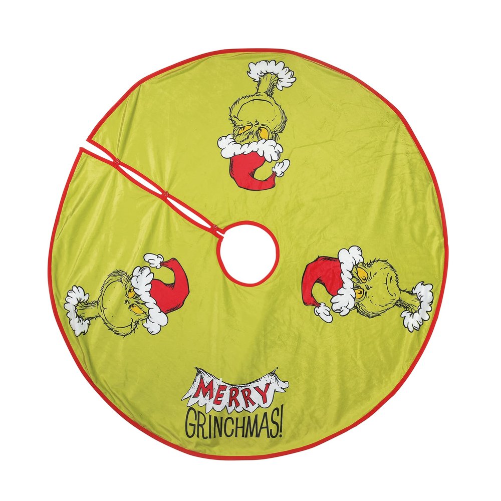 Department 56 Snowpinions Dr. Seuss Merry Grinchmas Holiday Tree Skirt, 48 by 48 Inch, Green