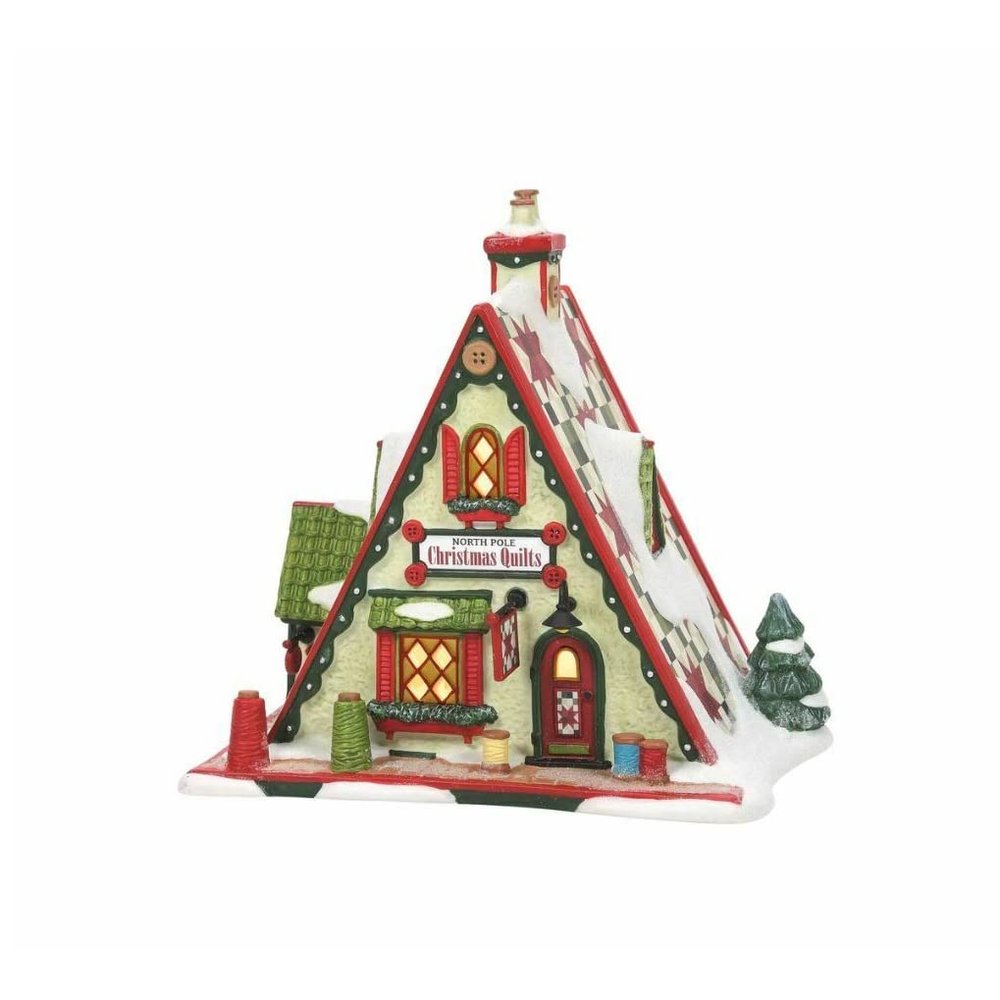 Department 56 North Pole Village Christmas Quilts Lit Building, 6.06 Inch, Multicolor