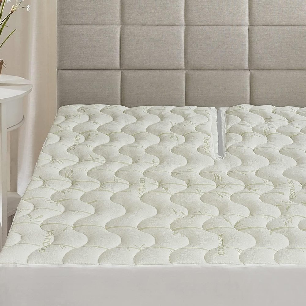 Waterproof Jacquard and Viscose derived from Bamboo, Blend Fitted Topper, Top Split Cal King Mattress Pad by Royal Hotel