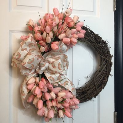 Blush and Cream Spring Tulip Grapevine Wreath