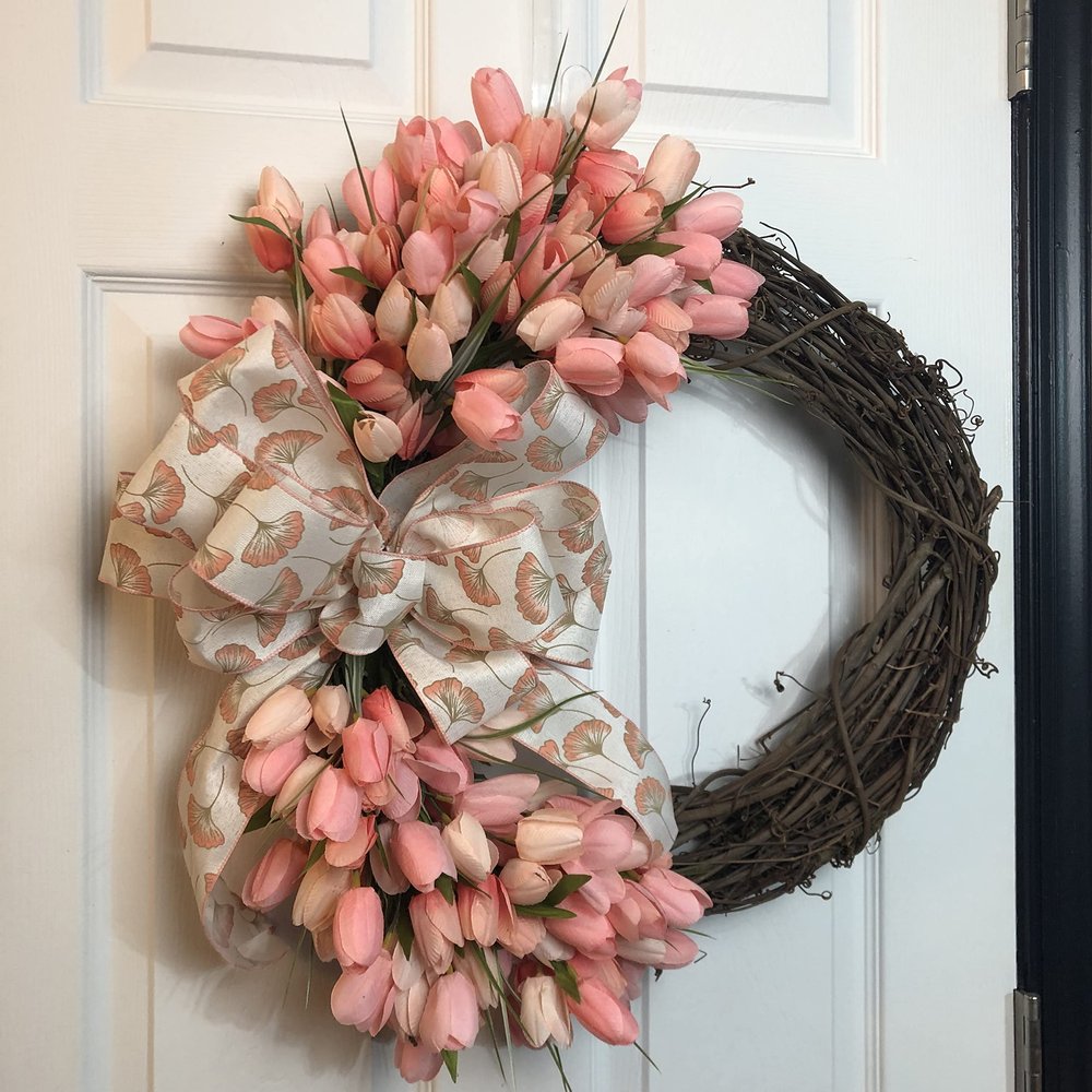 Blush and Cream Spring Tulip Grapevine Wreath