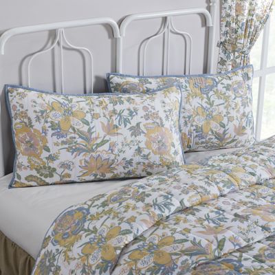 VHC Brands Wilder, Farmhouse Quilted Bed Sham, King, Floral, Blue & Green, 21x37