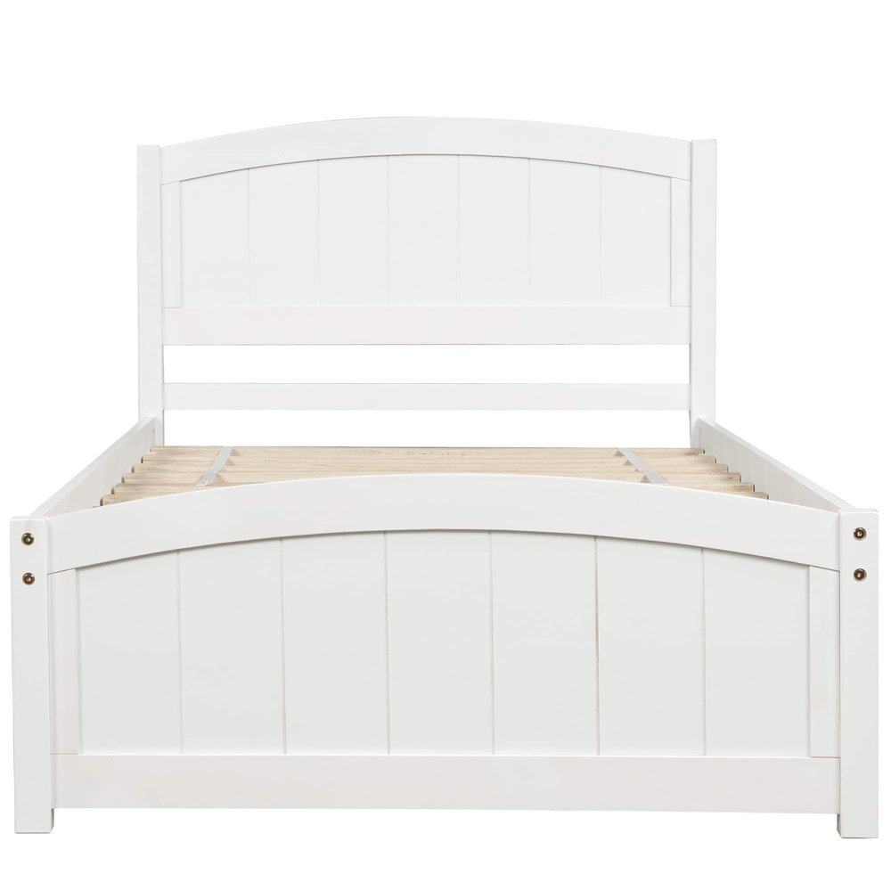 Wood Kids Twin Bed Frame with Headboard & Footboard, Twin Size Platform Bed for Boys and Girls, Twin Beds with Solid Wood Slats for Kids Teens Adults, No Box Spring Needed White.