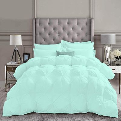 100% Combed Cotton 5 PC Pinch Pleated Design Bedding Comforter Set, Twin/Twin XL-Aqua Baffle-Box Quilted with 4 Pillow Shams All Season Warm Feather Filling 500 GSM Fill Power Comforter Set