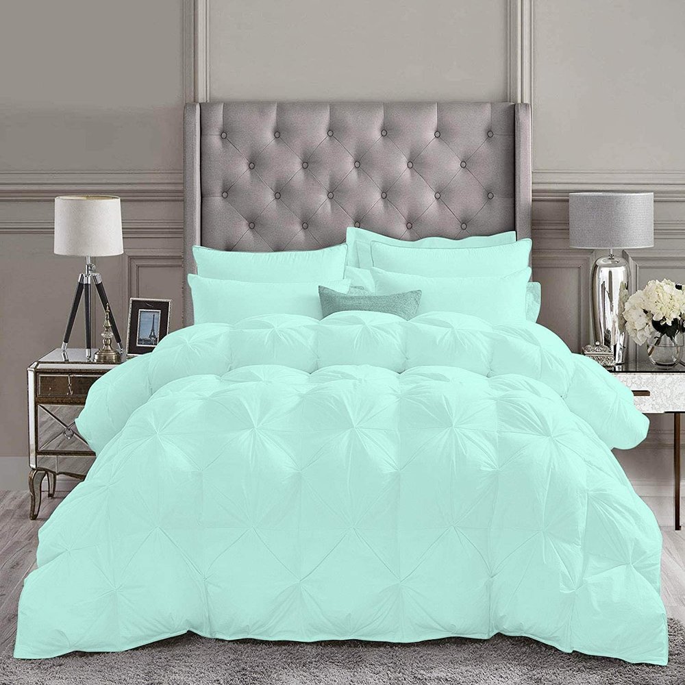 100% Combed Cotton 5 PC Pinch Pleated Design Bedding Comforter Set, Twin/Twin XL-Aqua Baffle-Box Quilted with 4 Pillow Shams All Season Warm Feather Filling 500 GSM Fill Power Comforter Set