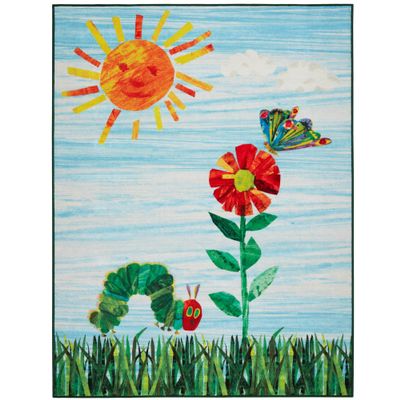Home Dynamix Eric Carle The Very Hungry Caterpillar Elementary Sun Scene Kids Machine Washable Area Rug, Blue/Green, 35"x51"