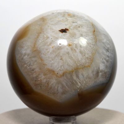 2.4" Brown White Agate Sphere Natural Sparkling Crystal Decor Ball Polished Mineral Stone - India + Stand
