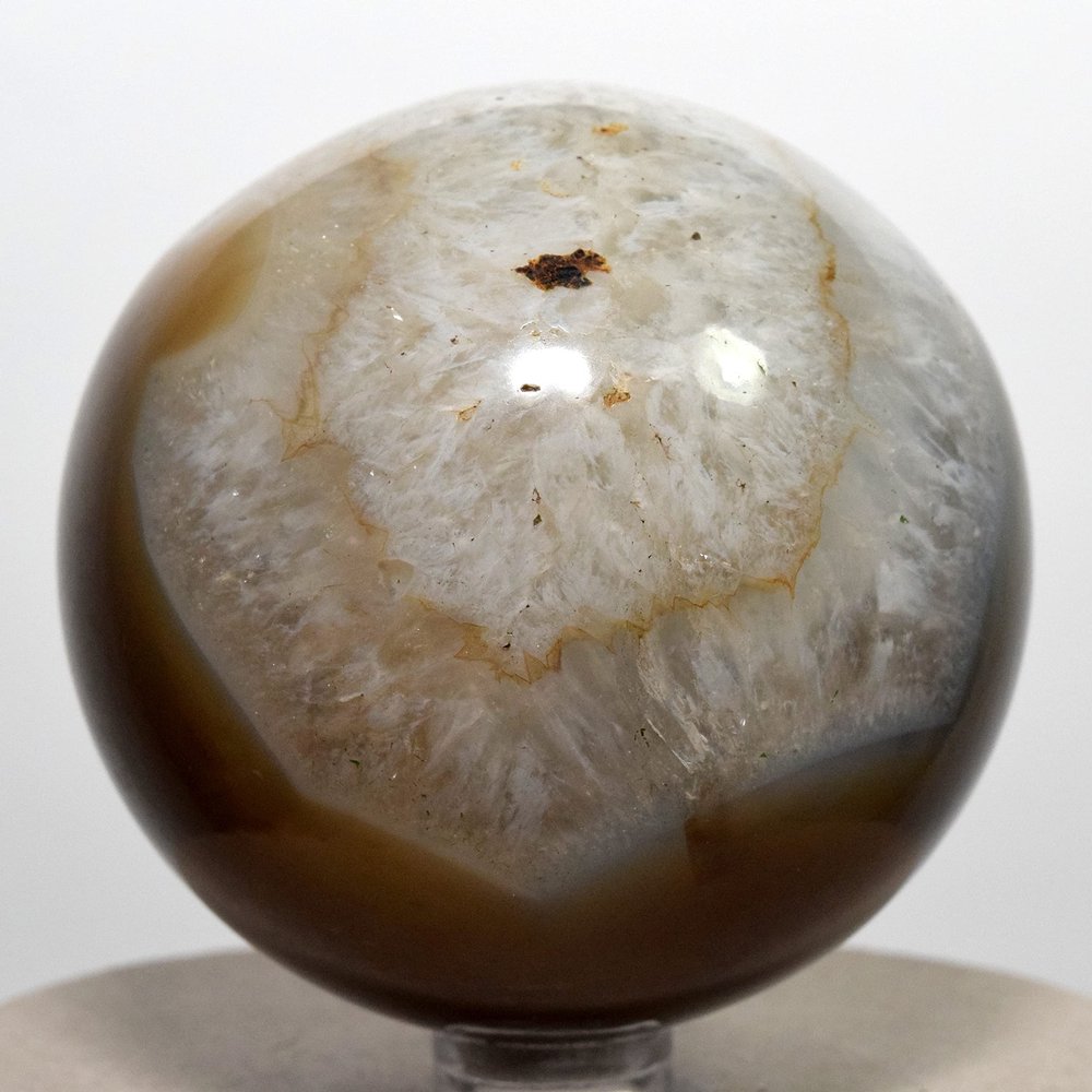 2.4" Brown White Agate Sphere Natural Sparkling Crystal Decor Ball Polished Mineral Stone - India + Stand
