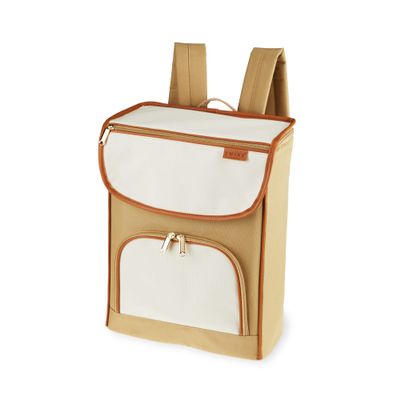 Twine Insulated Cooler Backpack, Wine Tote, Insulated Liner, Shoulder Straps, 2 Front Pockets, Includes Corkscrew, Beige, Set of 1