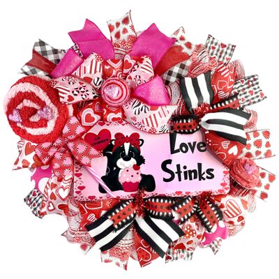 Handmade Valentines Day Deco Mesh Wreath,Valentines Ornament & Heart Ties, UV Protected Wreath Sign