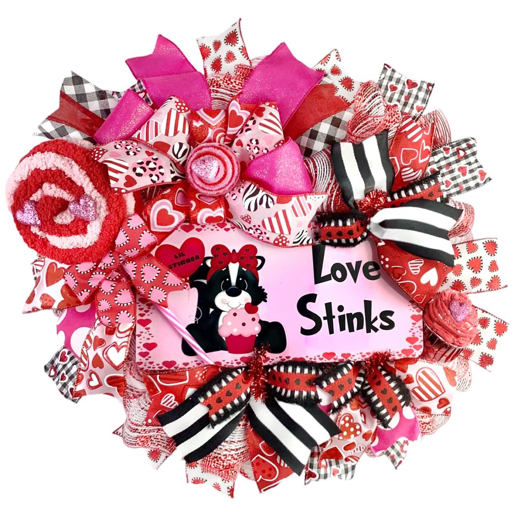 Handmade Valentines Day Deco Mesh Wreath,Valentines Ornament & Heart Ties, UV Protected Wreath Sign