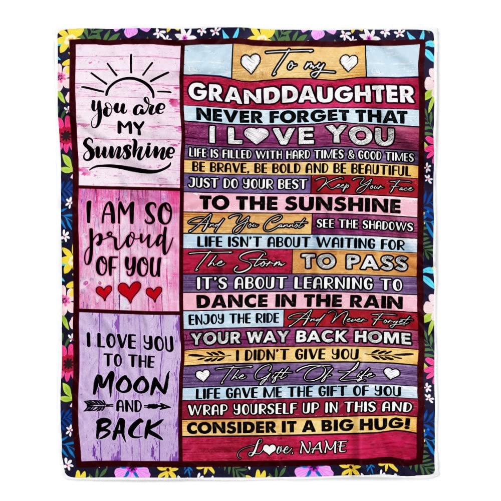 CenturyTee Personalized to My Granddaughter Blanket from Grandma Grandpa Papa Never Forget That I Love You Wood Granddaughter Birthday Christmas Fleece Throw Blanket (60 x 80 in Adult Size)
