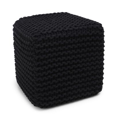 REDEARTH Cube Pouf Foot Stool Ottoman - Hand Knitted Poof - Cord Boho Pouffe - Home Dcor - Stuffed Footrest for Living Room - Bedroom - Covered Patio (16" x 16" x 16") - Black